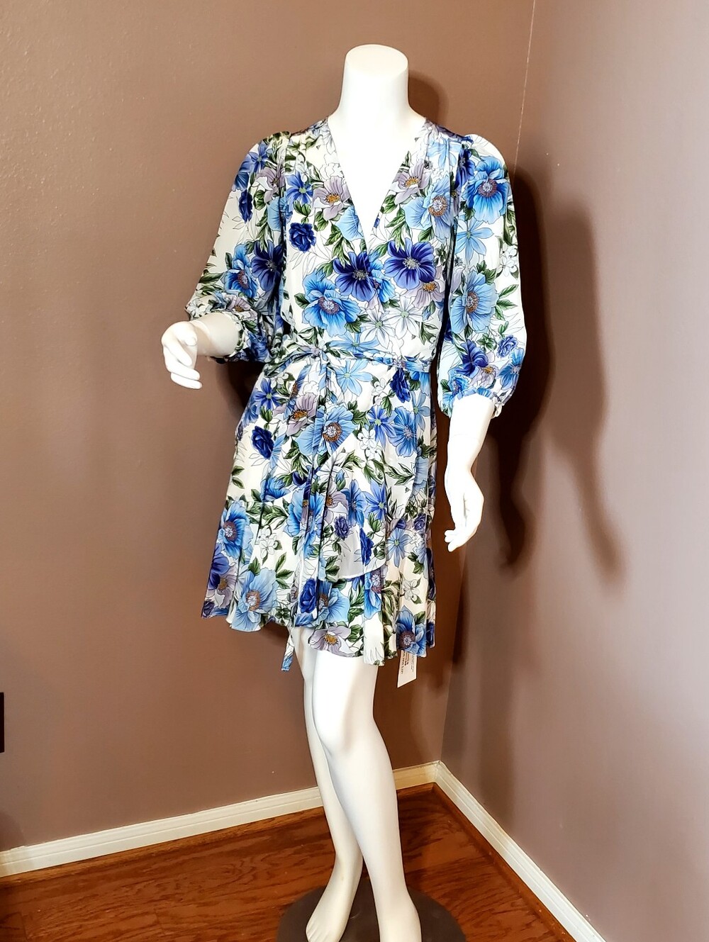 NWT YUMI KIM blue purple floral wrap dress XS